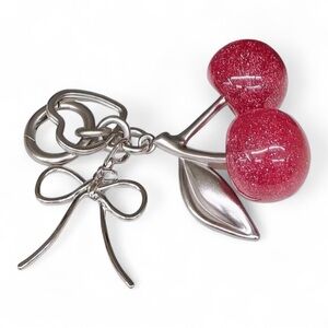 Sparkling Resin Cherry Bow Charm Keychain Bag Large Clip Fruit Bagcharm 🍒